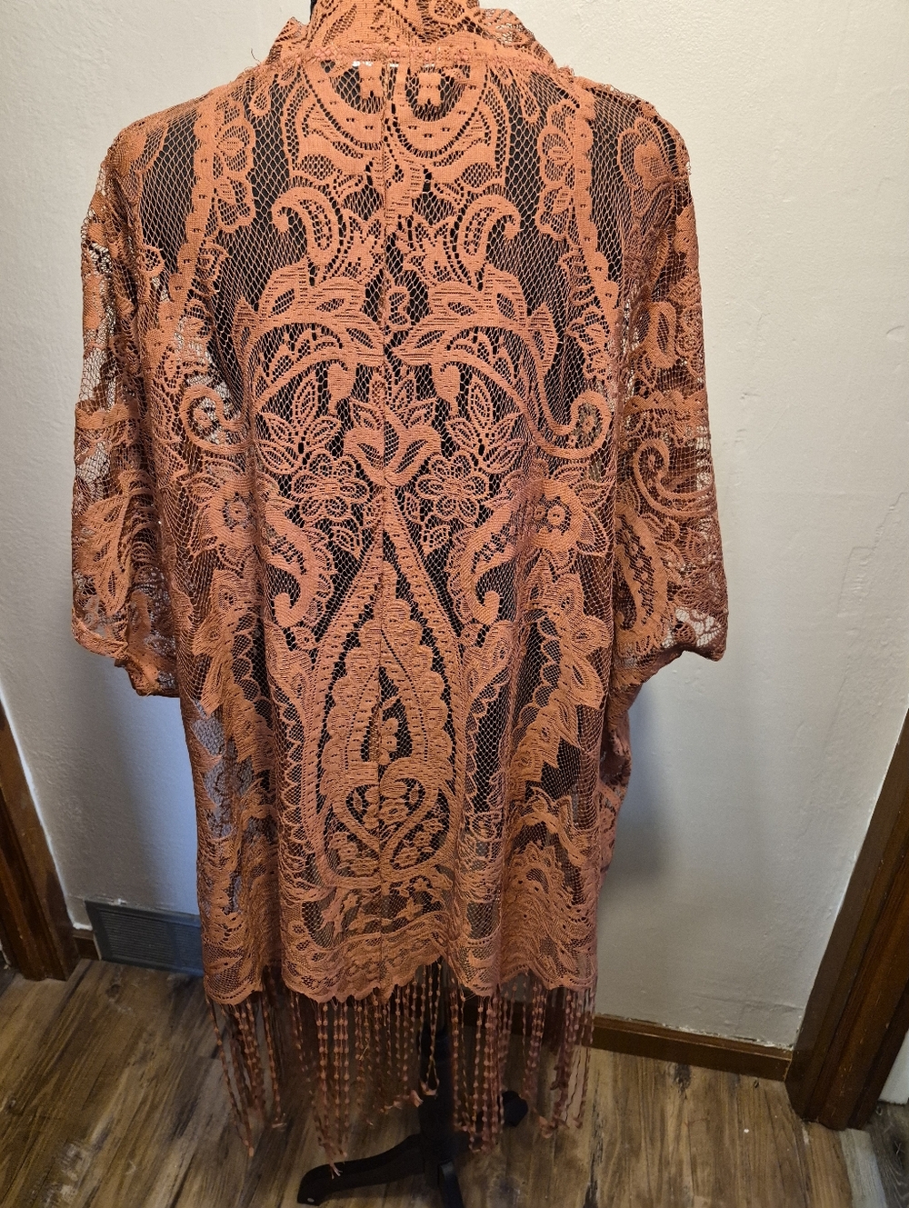 Emerette Boho Rust Orange Fringe Kimono Medium Festival Hippie - Picture 4 of 5